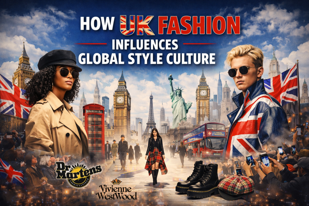 UK Fashion Influences global style culture in 2026 with classic British tailoring and modern streetwear trends.