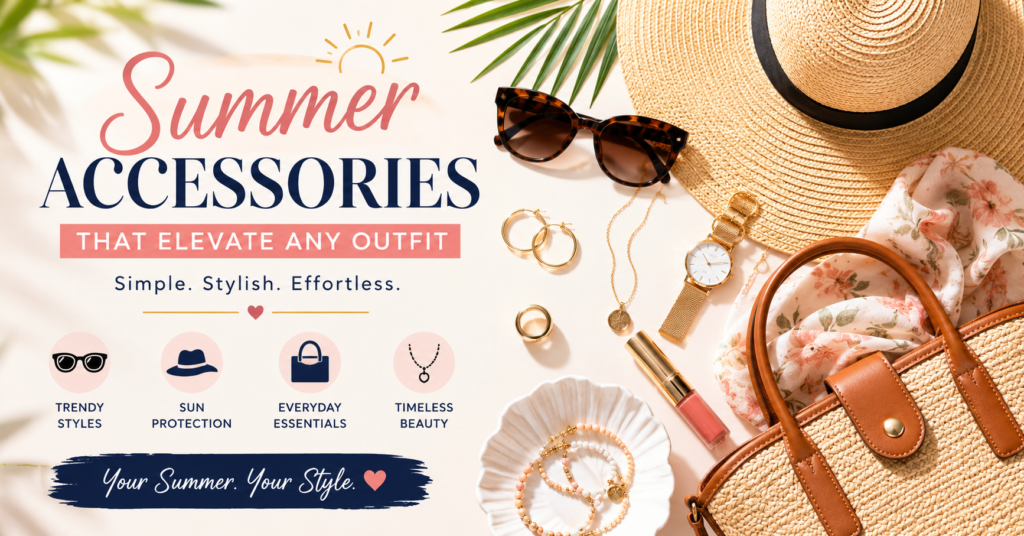 summer accessories that elevate any outfit including sunglasses, hat, jewelry, handbag and watch for women in USA