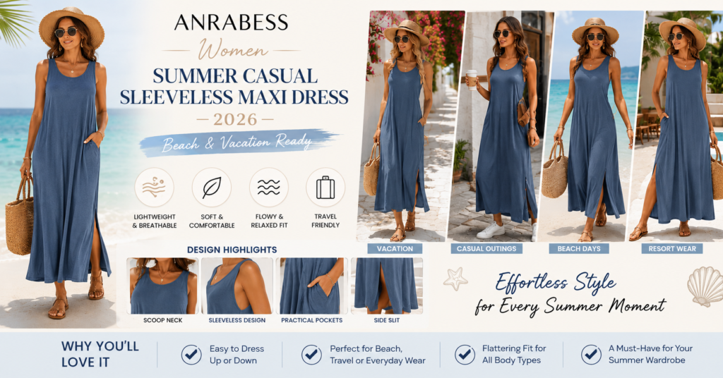 ANRABESS women summer casual sleeveless maxi dress 2026 in blue color, beach and vacation ready lightweight flowy long dress