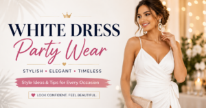 White dress party wear styled for a modern party look, featuring an elegant white dress for women in the USA.