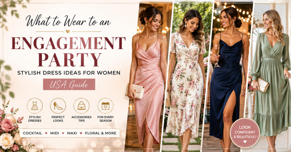 What to wear to an engagement party – stylish cocktail, midi, and maxi dresses for women in the USA