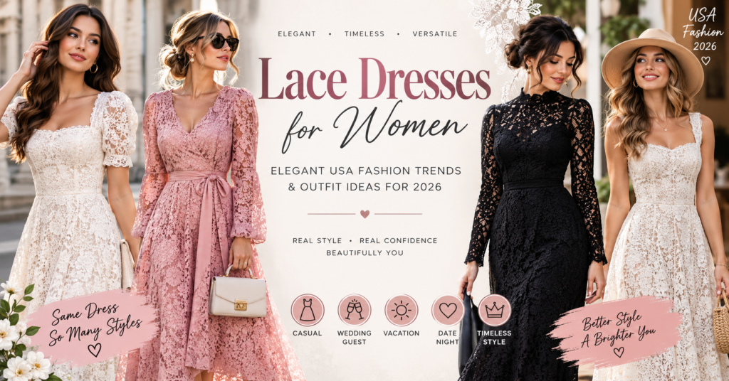 Lace dresses for women 2026 featuring elegant USA fashion trends and outfit ideas