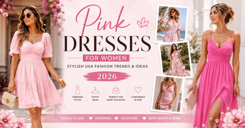 Pink dresses for women featuring stylish 2026 USA fashion trends and outfit ideas